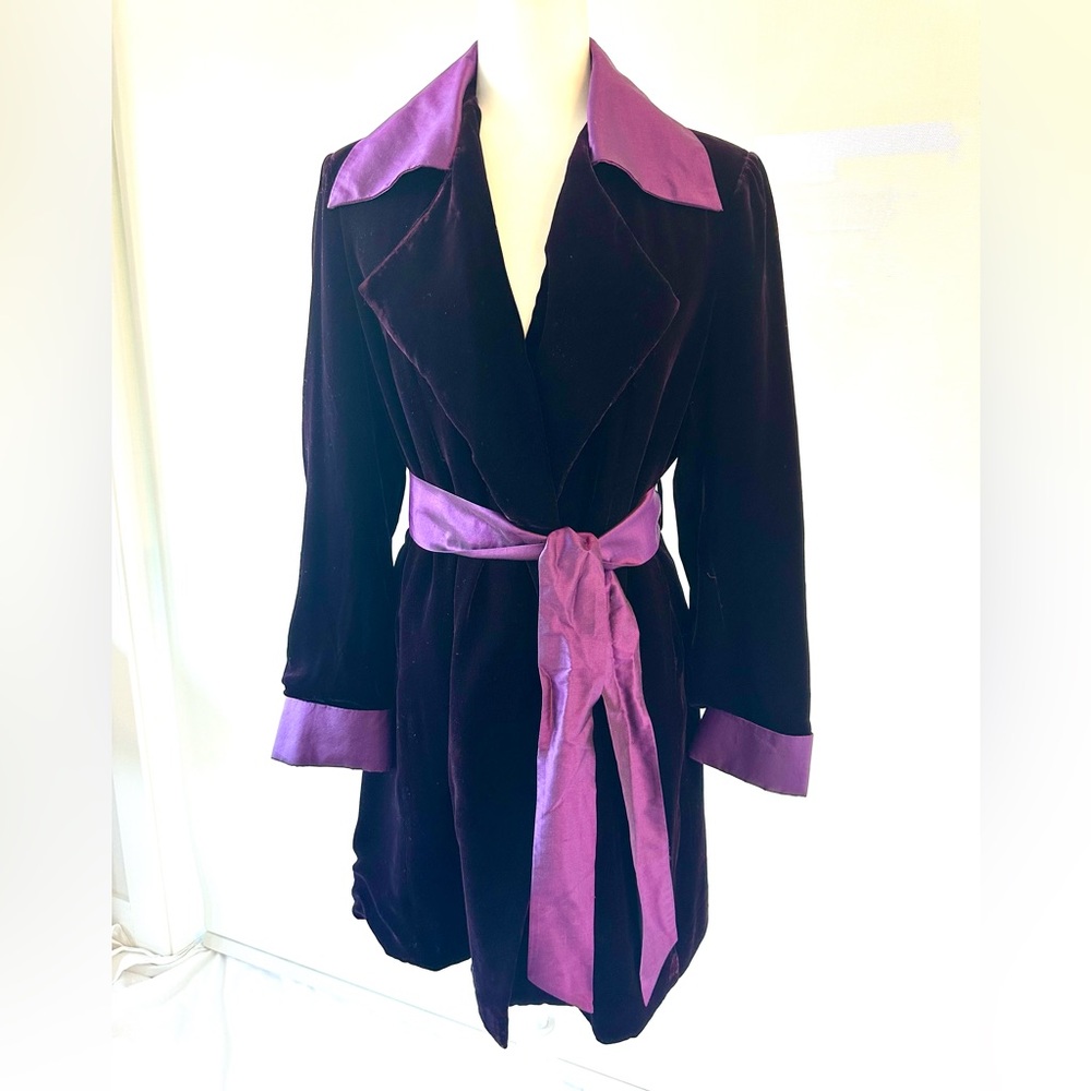 Saks Fifth Avenue Silk & Velvet Purple Dress Coat